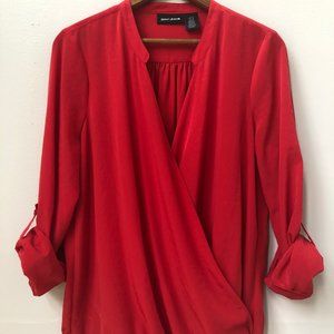 cool Calvin Klein red drape wrap shirt
